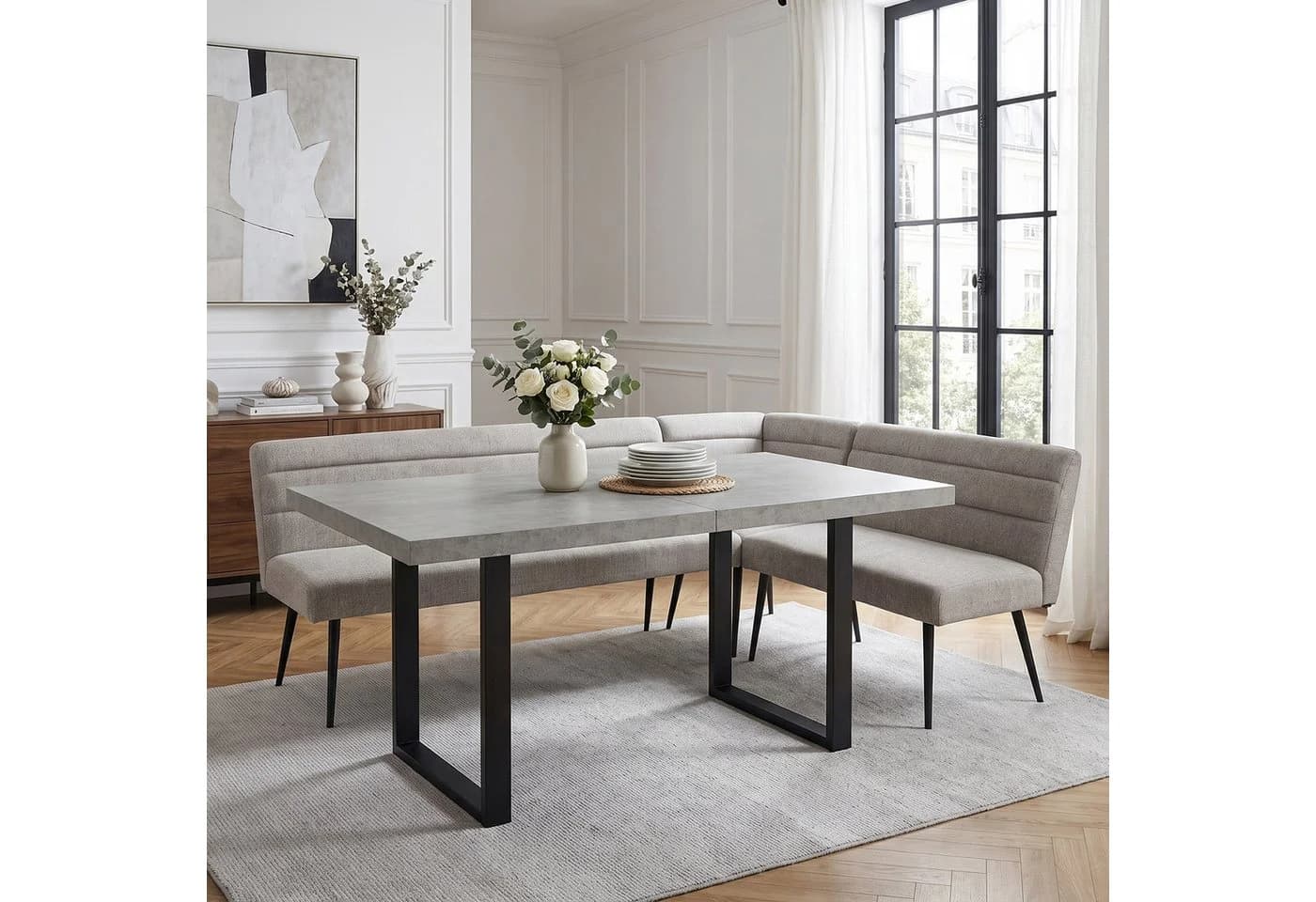 Jiexi Essgruppe Esszimmer-Set mit Eckbank & Esstisch, Polyester, Metallbeine - Bild 2