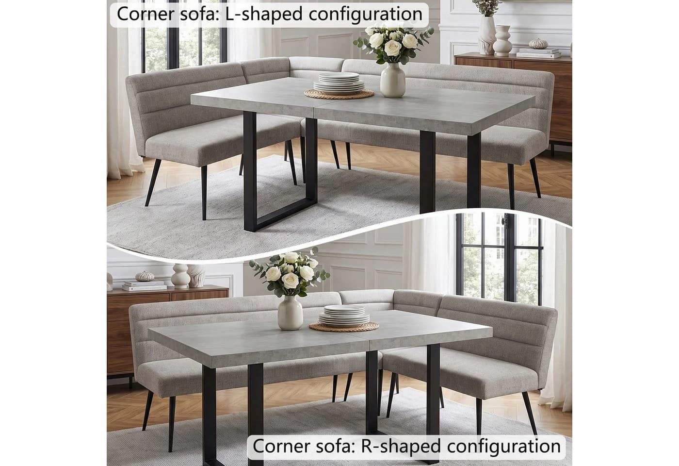 Jiexi Essgruppe Esszimmer-Set mit Eckbank & Esstisch, Polyester, Metallbeine - Bild 5