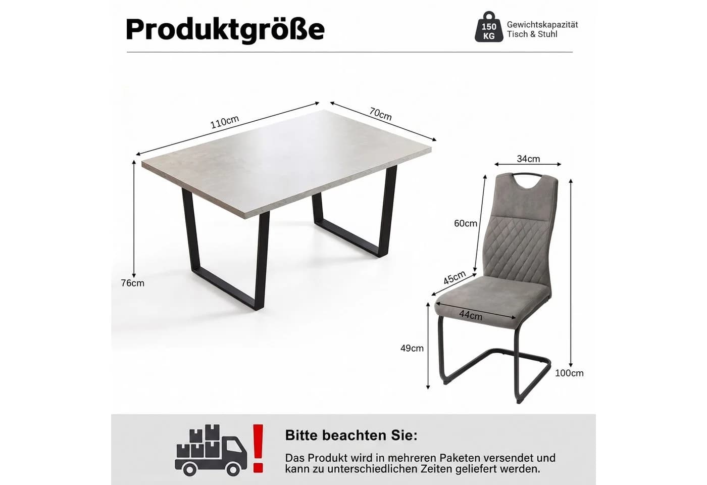 Jiexi Essgruppe mit Hightech-Stoff Stühlen Grau Metallgestell - Bild 3