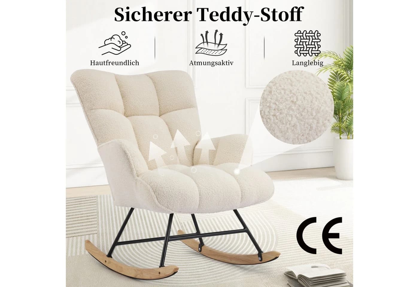 Aunekiv Schaukelstuhl moderner Relaxsessel mit Hochlehner Teddyplüsch - Bild 4