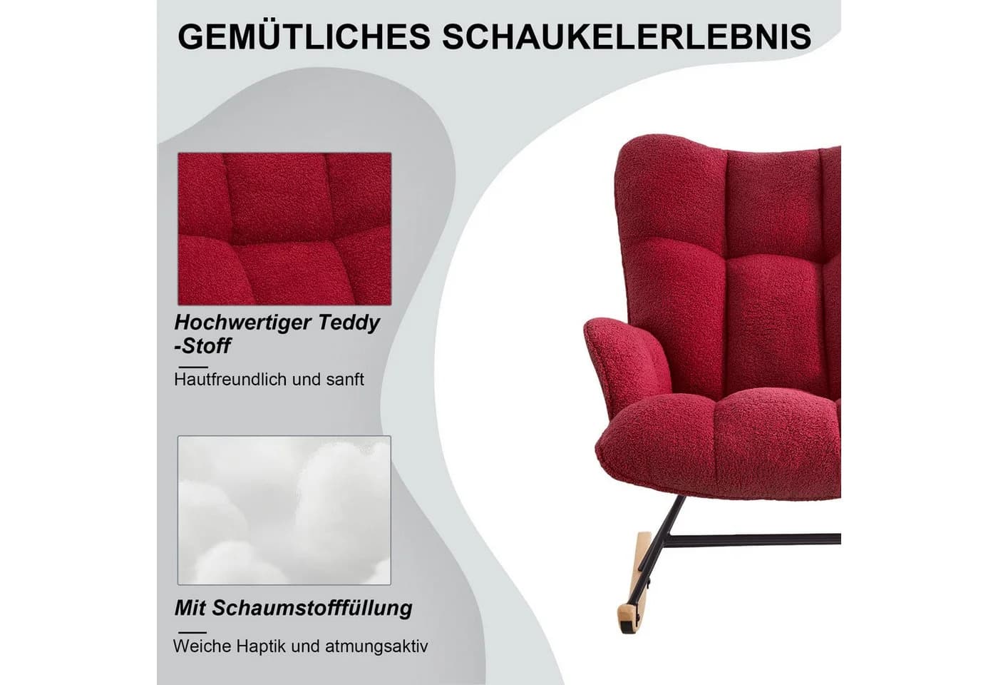 Aunekiv Schaukelstuhl moderner Relaxsessel mit Hochlehner Teddyplüsch - Bild 5