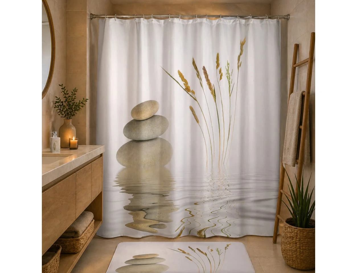 Sanilo Duschvorhang Balance 180 x 200 cm, 100% wasserdicht, Anti-Schimmel-Effekt
