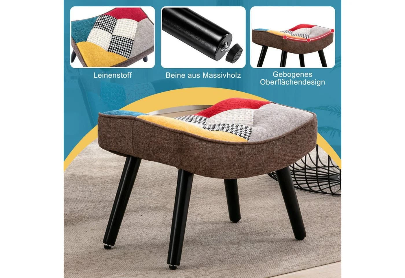 HomeMiYN Sitzhocker Patchwork-Sessel Ohrensessel Schaukelstuhl - Bild 3