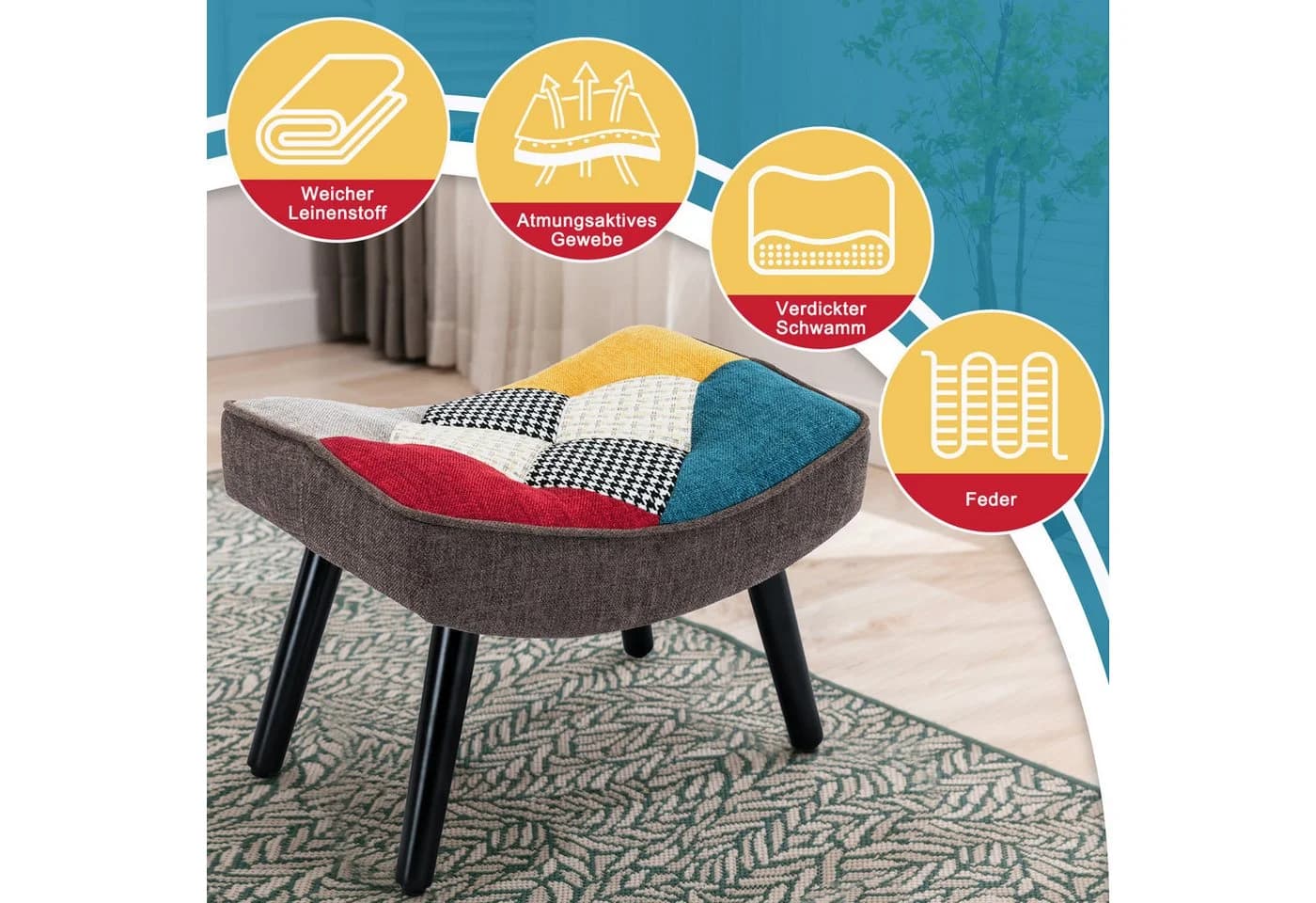 HomeMiYN Sitzhocker Patchwork-Sessel Ohrensessel Schaukelstuhl - Bild 5