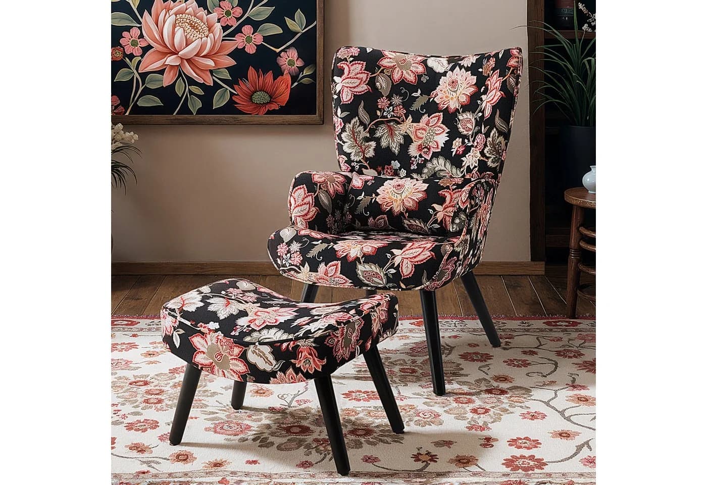 HomeMiYN Ohrensessel Relaxsessel Patchwork Ohrensessel mit Hocker Bunt