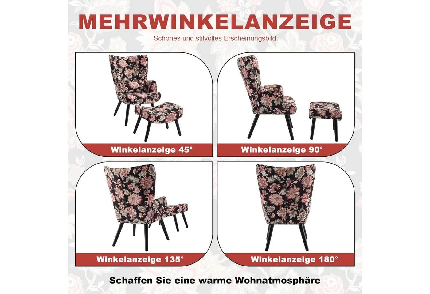 HomeMiYN Ohrensessel Relaxsessel Patchwork Ohrensessel mit Hocker Bunt - Bild 5