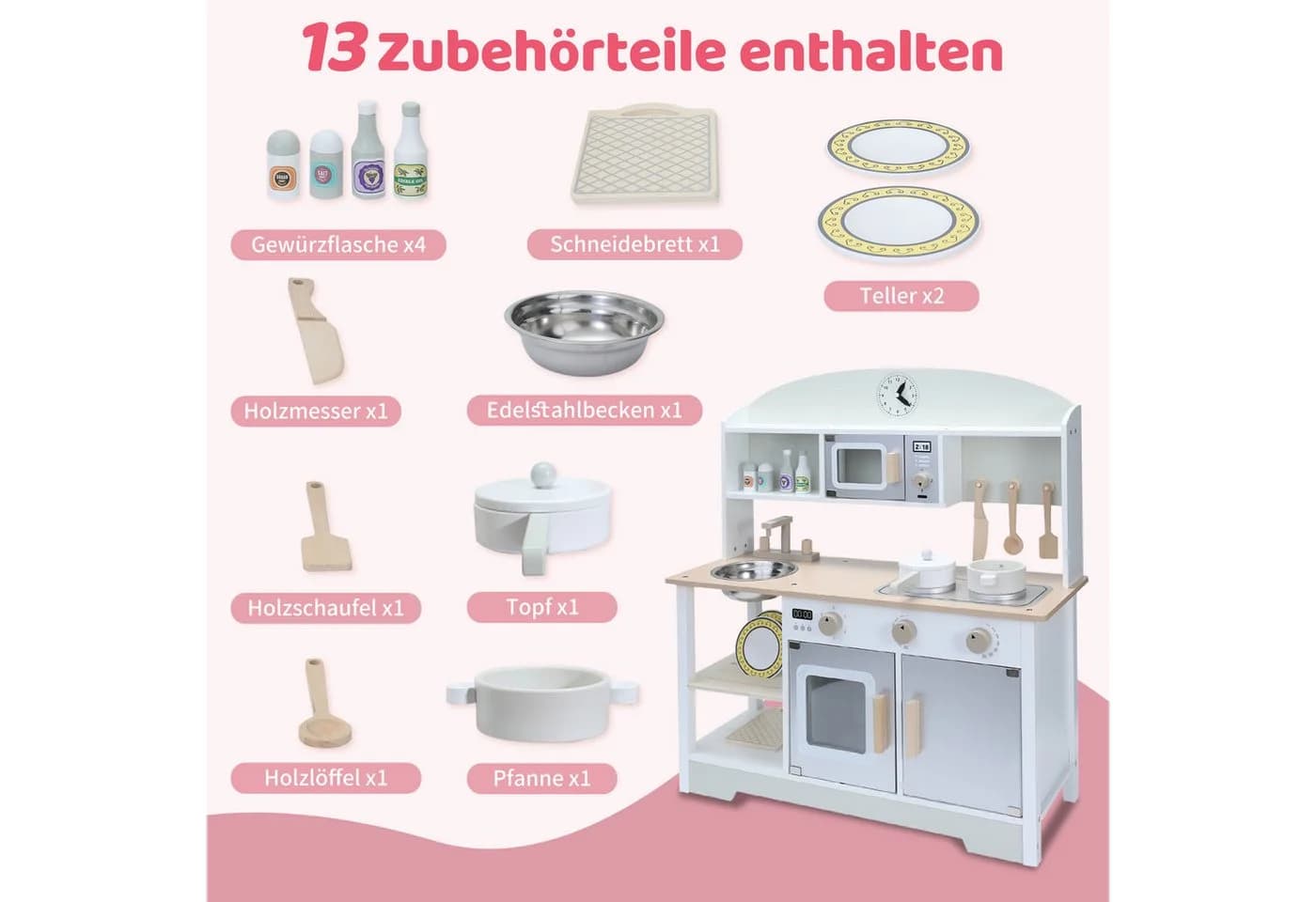 HomeMiYN Spielküche Kinderküche Holz Grau Multifunktionales - Bild 5