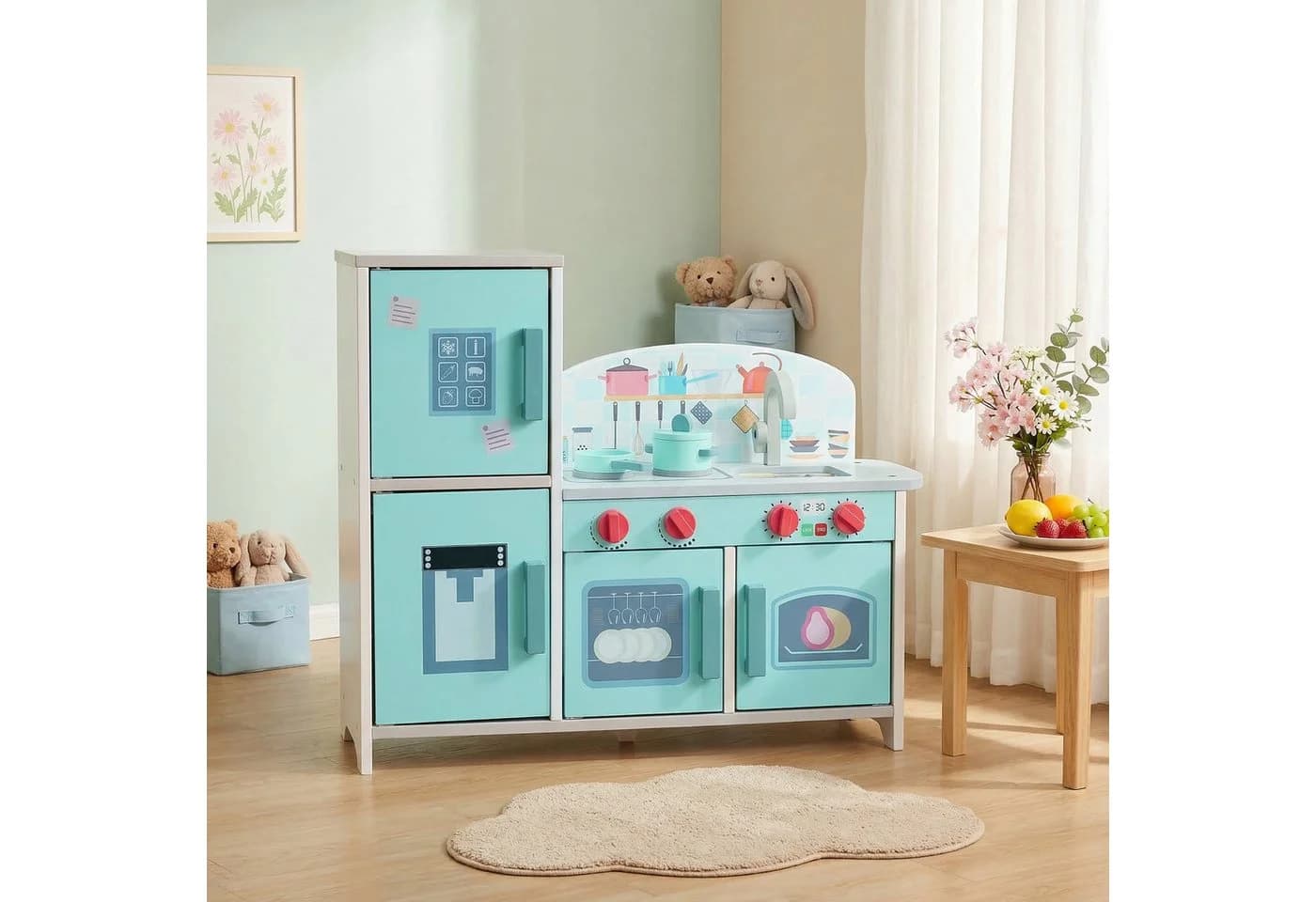 HomeMiYN Spielküche Kinderküche Holz Grün Multifunktional - Bild 2