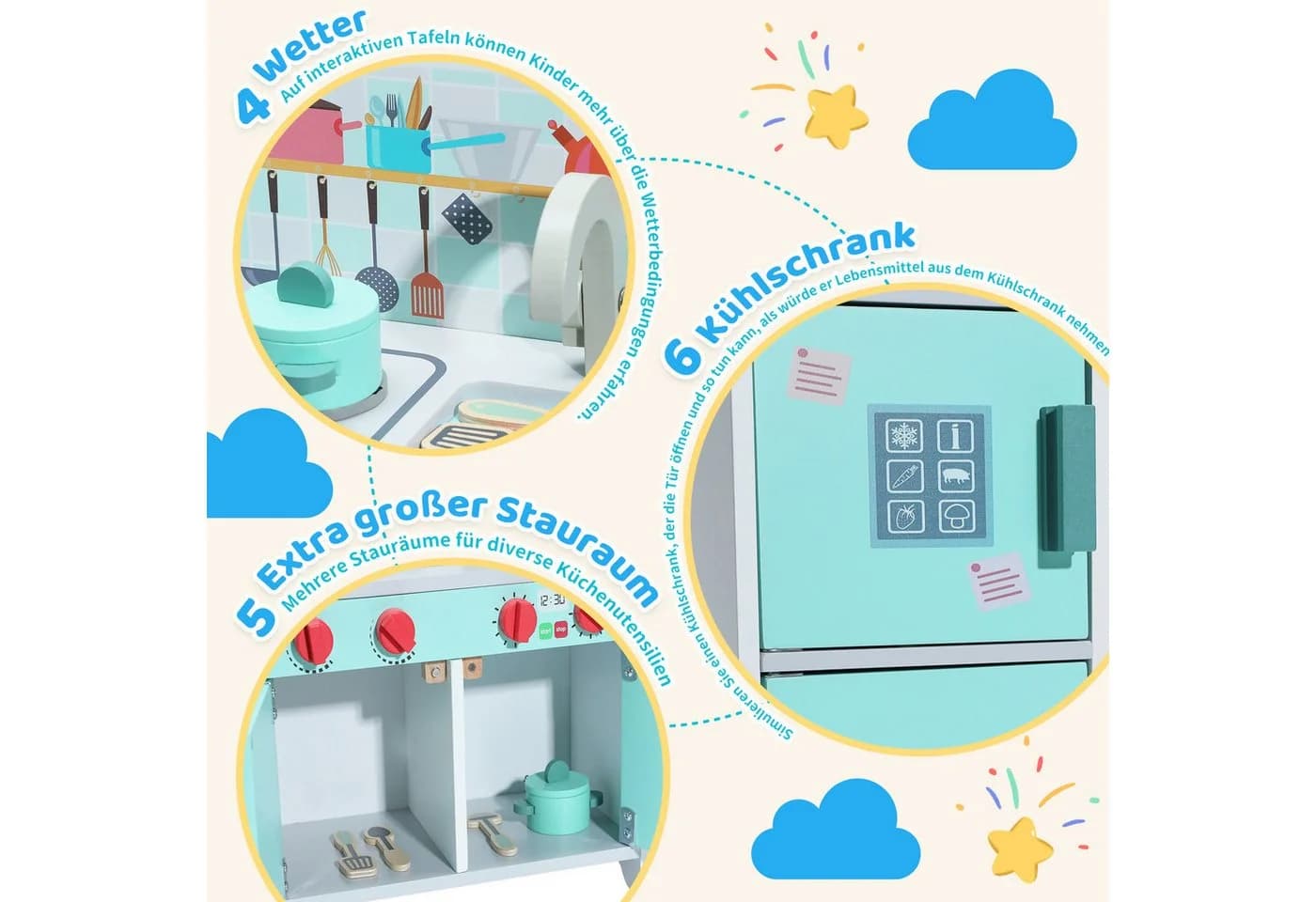 HomeMiYN Spielküche Kinderküche Holz Grün Multifunktional - Bild 5