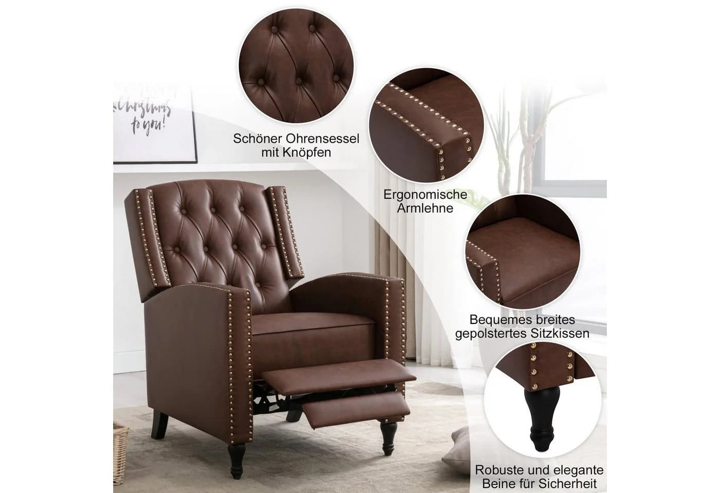 HomeMiYN Relaxsessel Liegefunktion Push Back Sessel Fernsehsessel Wohnzimmer Verstellbar