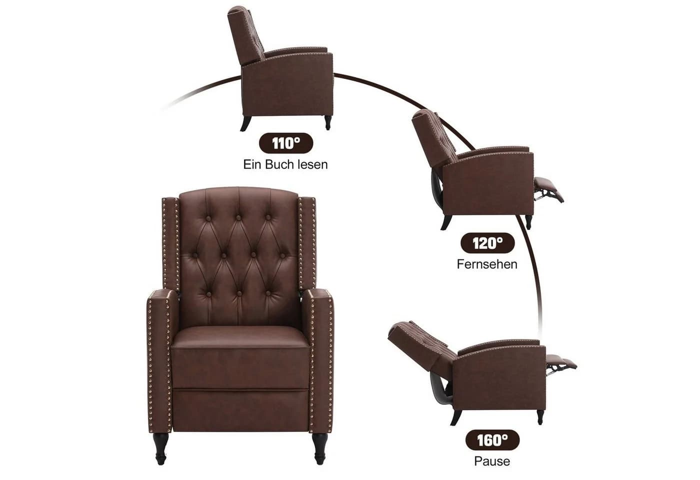 HomeMiYN Relaxsessel Liegefunktion Push Back Sessel Fernsehsessel Wohnzimmer Verstellbar - Bild 3