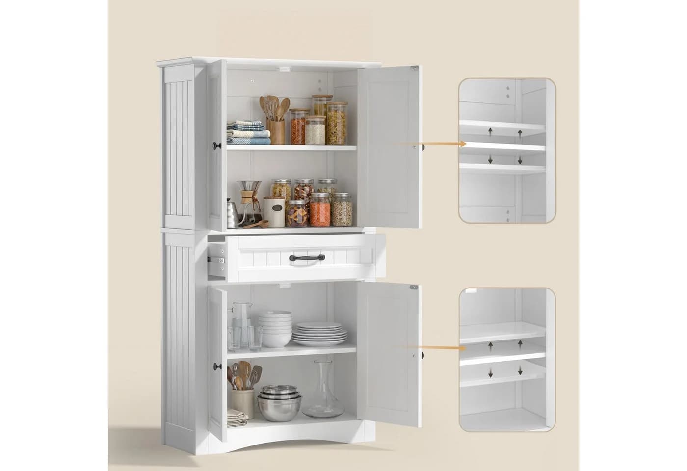 Blishom Badschrank Hochschrank 2 Türen 1 Schublade Weiß MDF