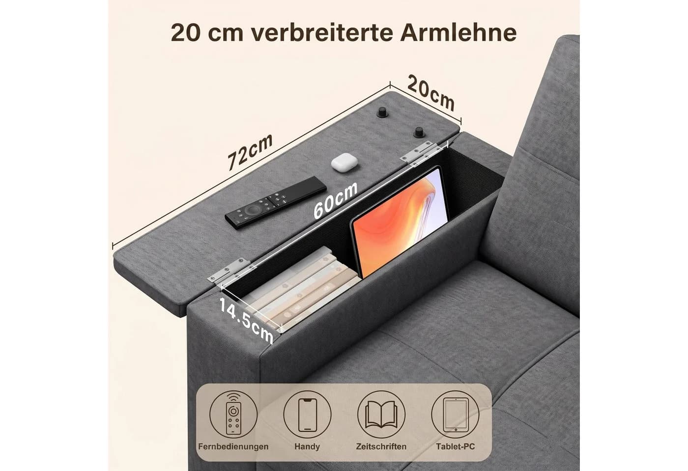 Bealife Schlafsofa 2-Sitzer Grau Verstellbare Rückenlehne - Bild 3