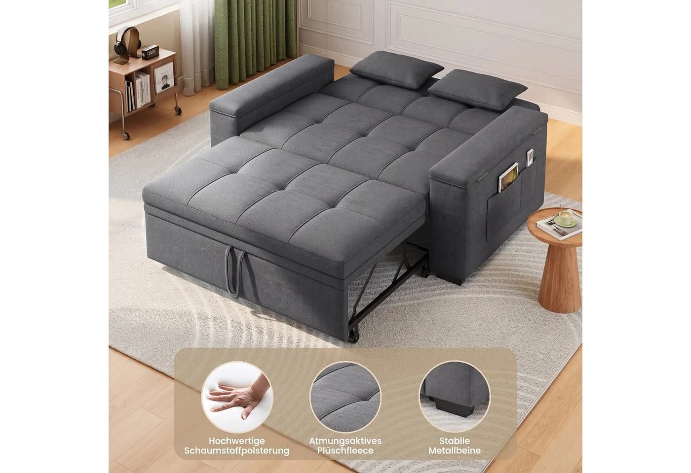 Bealife Schlafsofa 2-Sitzer Grau Verstellbare Rückenlehne - Bild 4