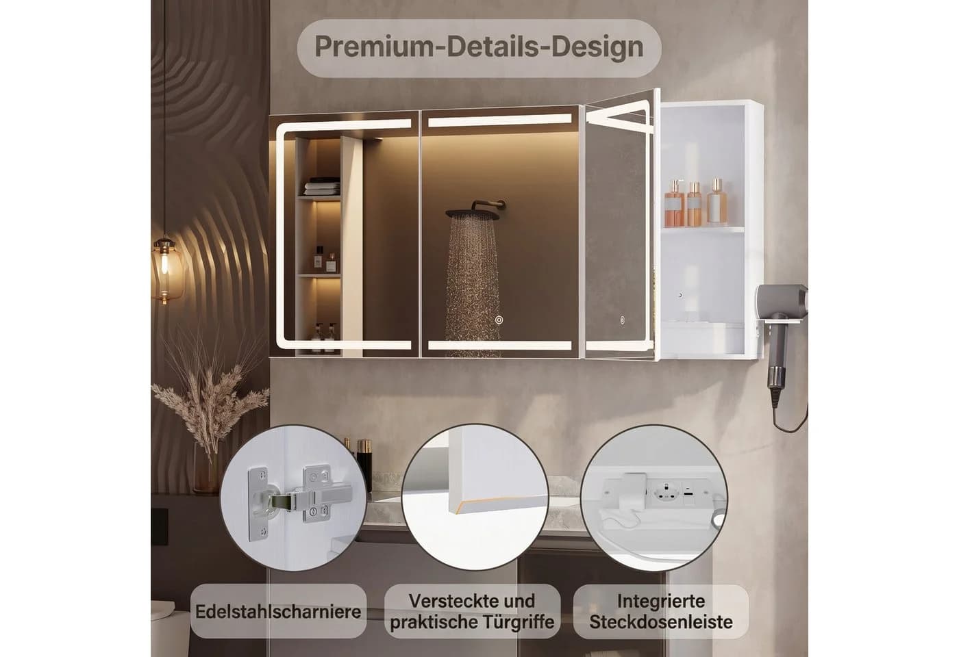 Bealife Spiegelschrank mit LED-Beleuchtung und drei Spiegeln - Bild 5
