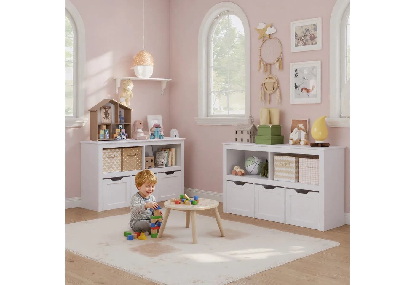 Blishom Spielzeugtruhe Kinderregal Weiß mit 3 Rollboxen - Bild 5