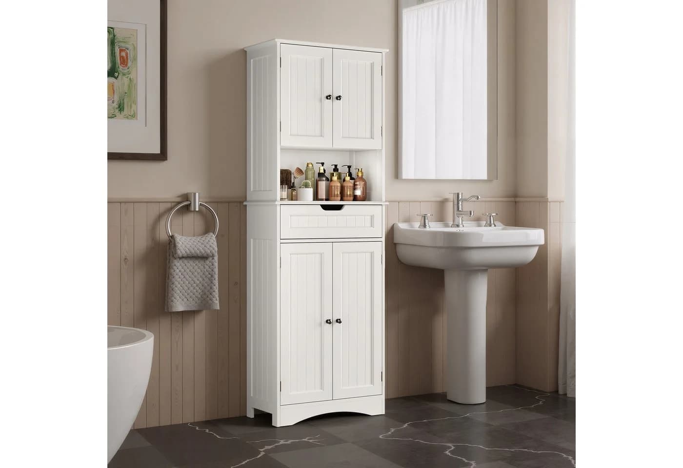 Blishom Hochschrank Bad 4 Türen Weiß Kunststoff - Bild 4