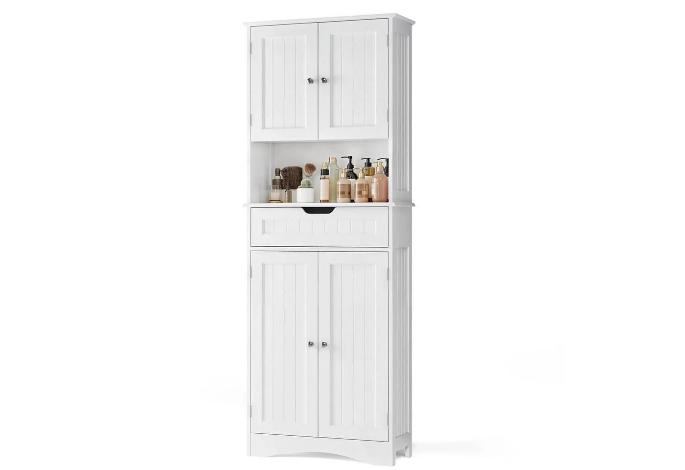 Blishom Hochschrank Bad 4 Türen Weiß Kunststoff - Bild 5