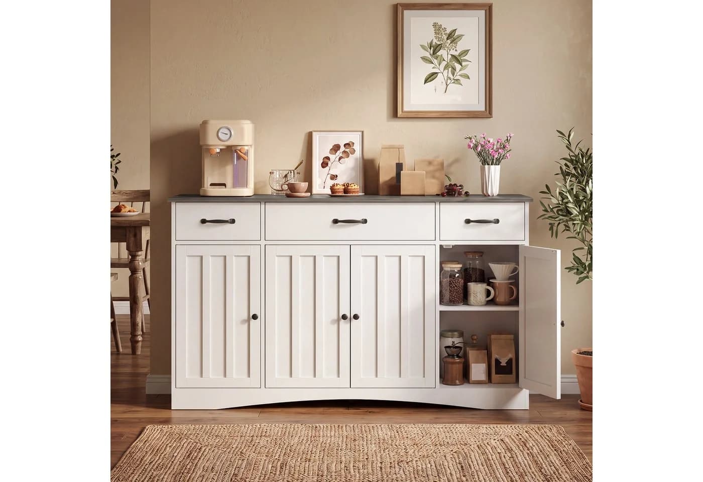 Blishom Sideboard Grau Landhaus-Design 4 Türen 3 Schubladen - Bild 2