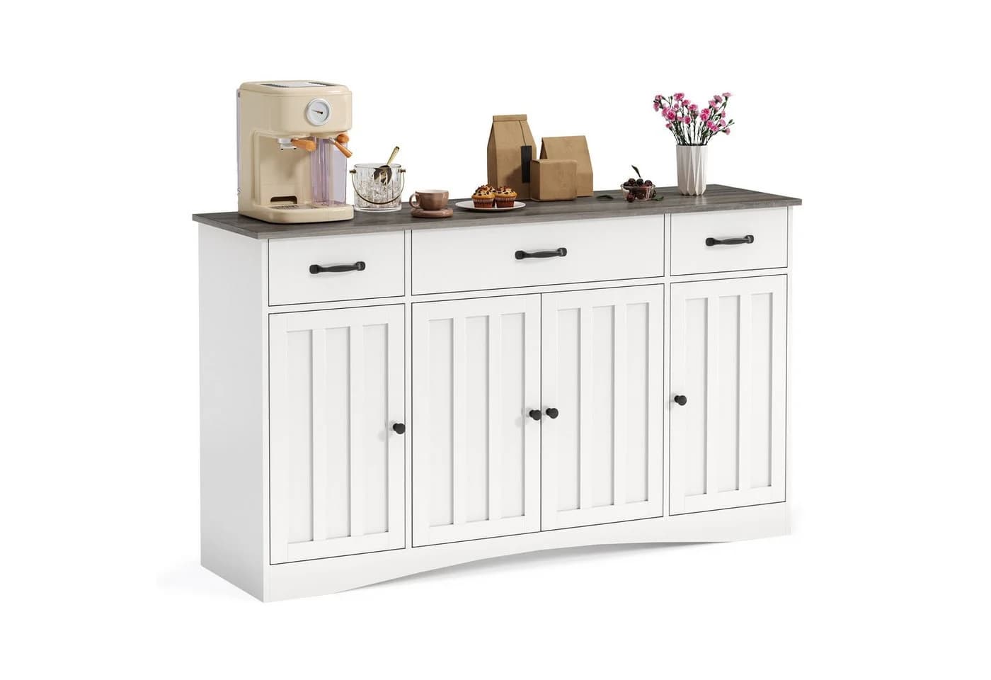 Blishom Sideboard Grau Landhaus-Design 4 Türen 3 Schubladen - Bild 5