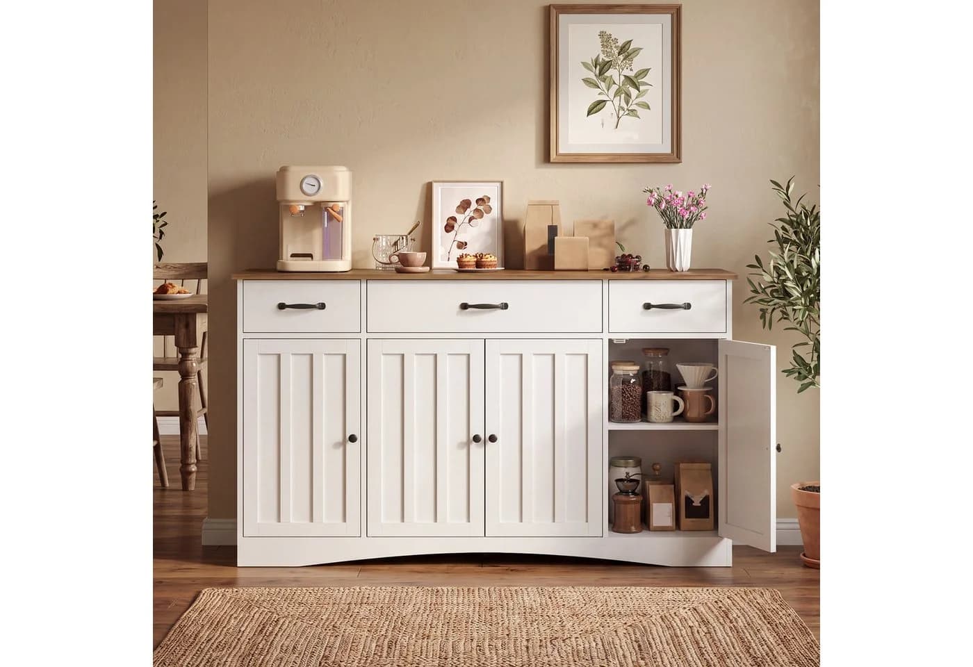 Blishom Sideboard Grau Landhaus-Design mit 4 Türen und 3 Schubladen - Bild 2