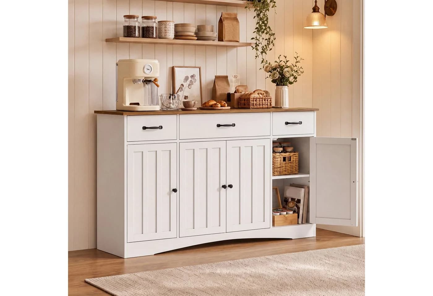 Blishom Sideboard Grau Landhaus-Design mit 4 Türen und 3 Schubladen - Bild 3