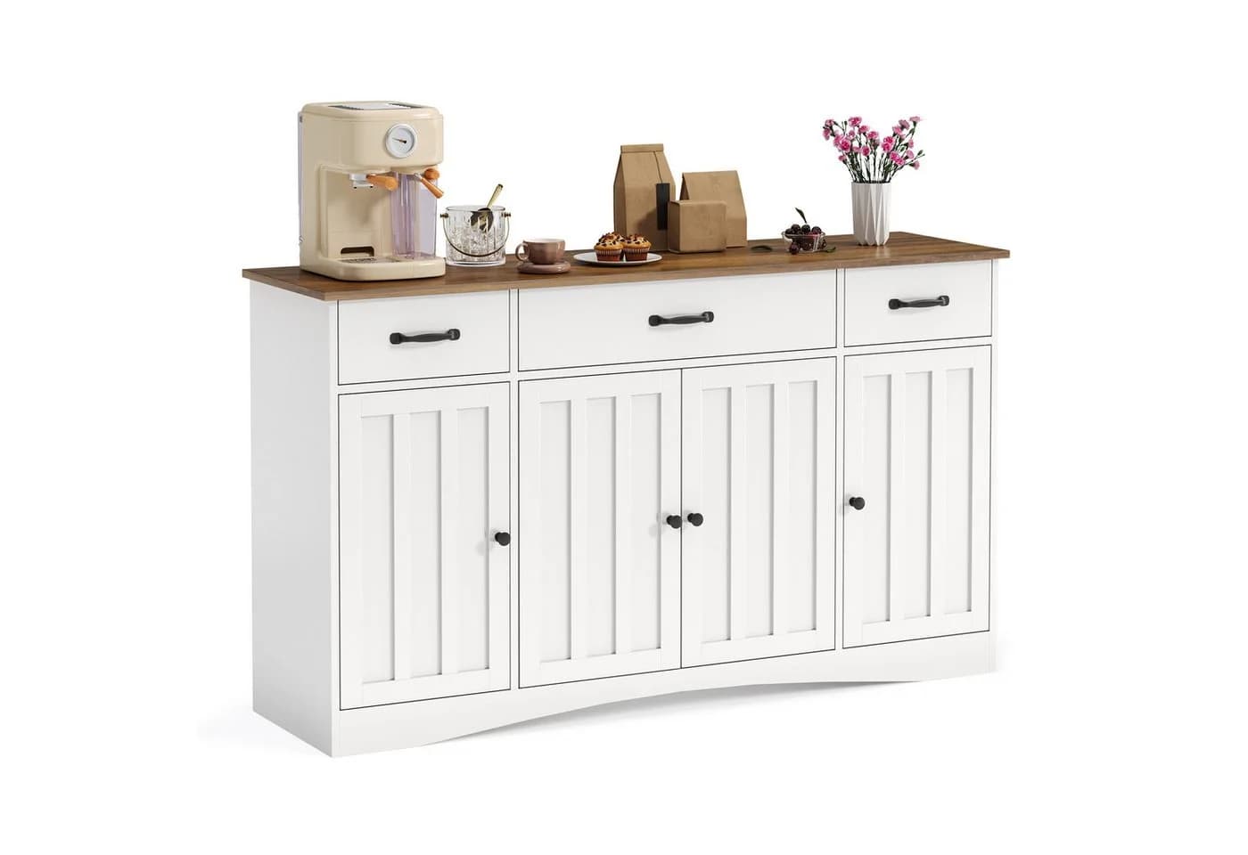 Blishom Sideboard Grau Landhaus-Design mit 4 Türen und 3 Schubladen - Bild 5