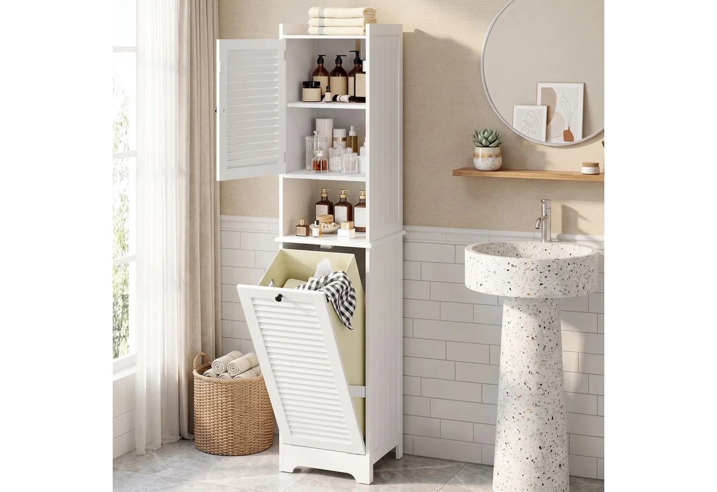 Blishom Hochschrank 2-türig Weiß Lamellentüren - Bild 2