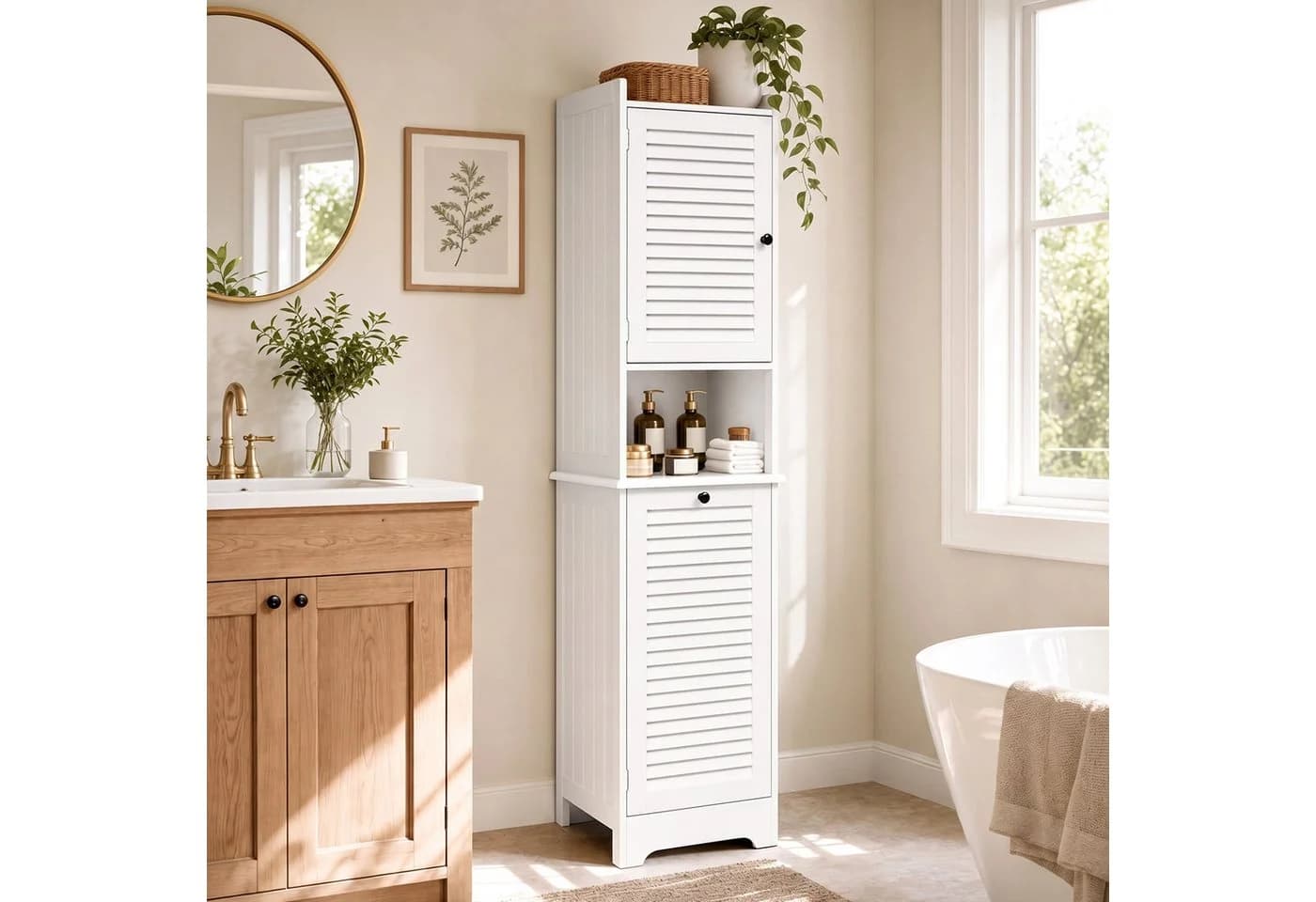 Blishom Hochschrank 2-türig Weiß Lamellentüren - Bild 3