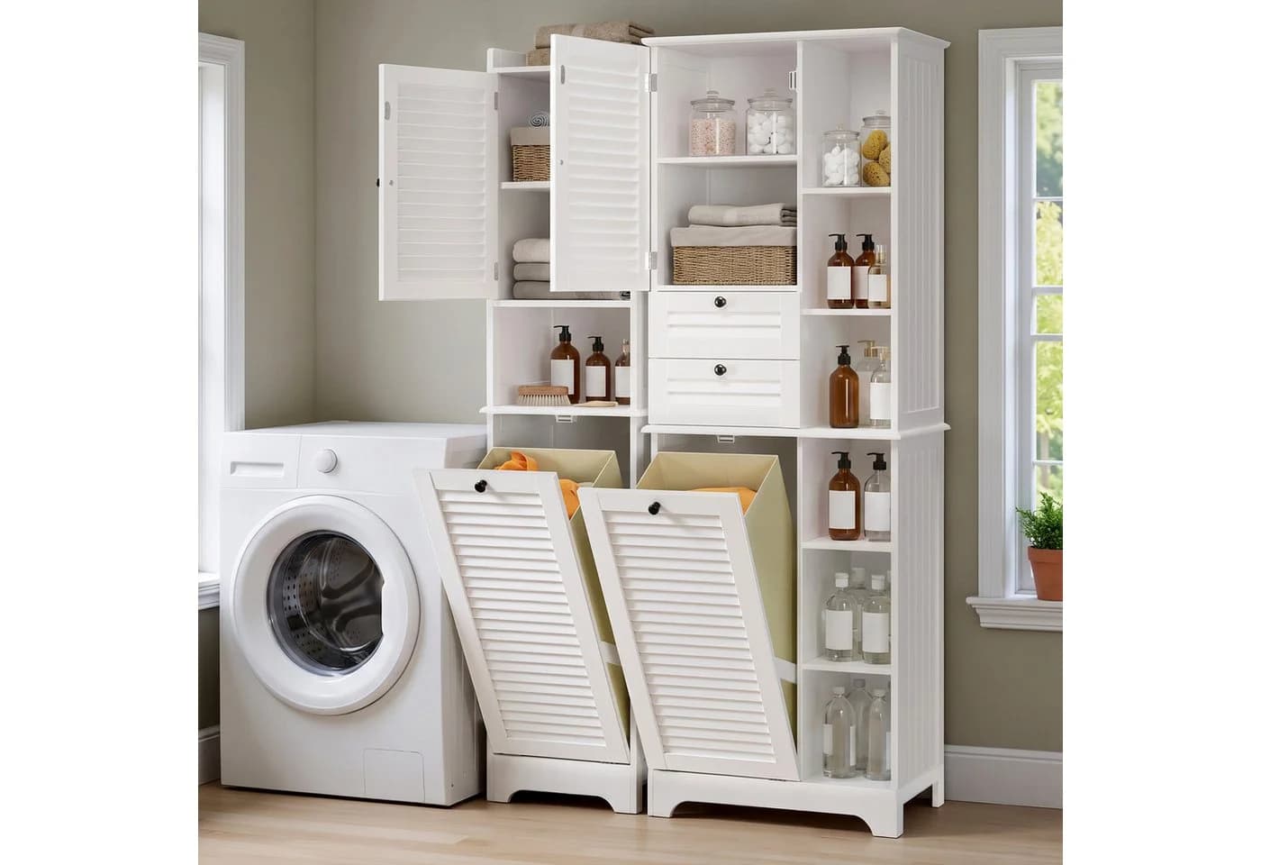 Blishom Hochschrank 2-türig Weiß Lamellentüren - Bild 4