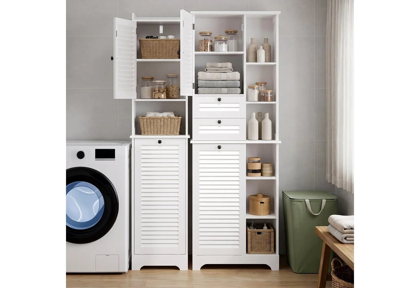 Blishom Hochschrank 2-türig Weiß Lamellentüren - Bild 5