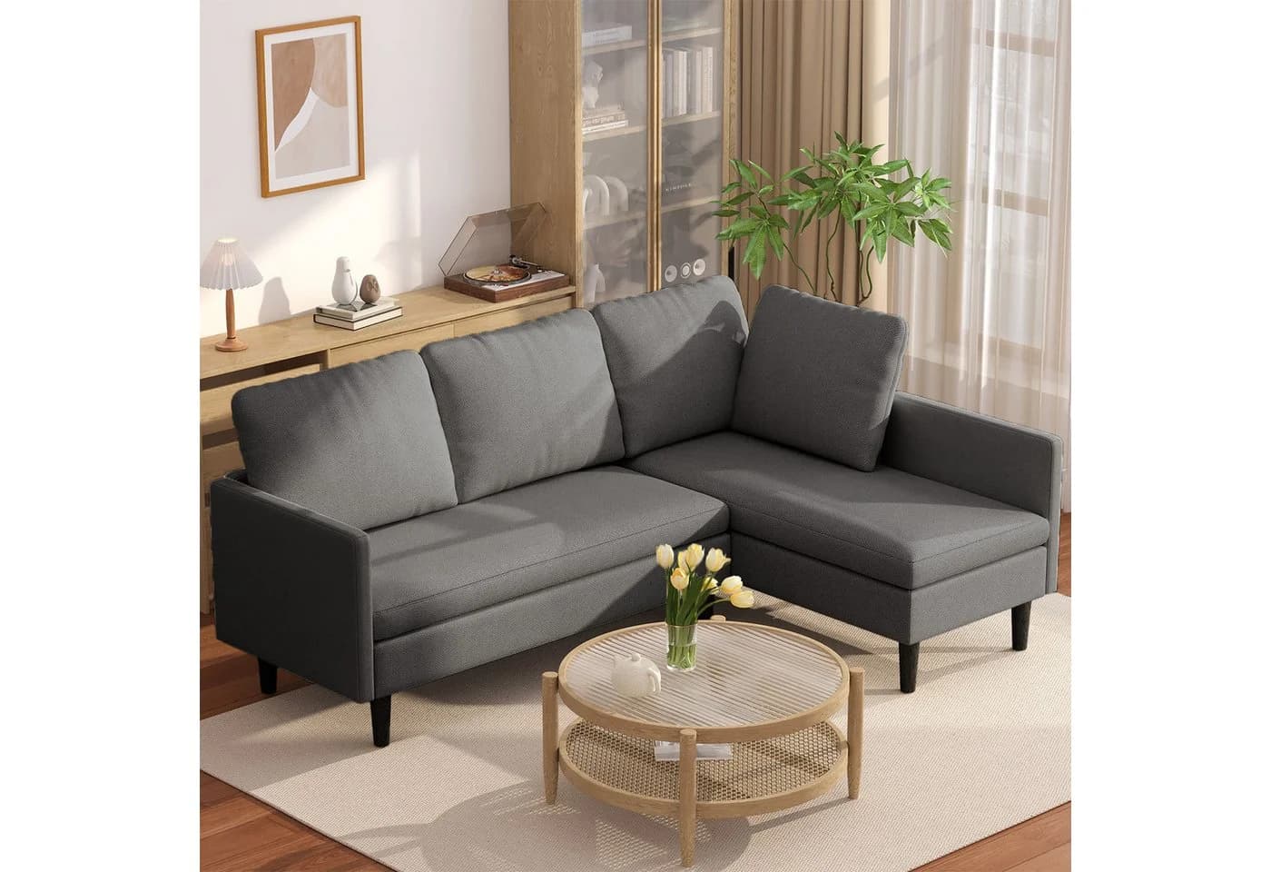 Blishom Ecksofa 3-Sitzer mit Récamiere Grau/Weiß Frottee