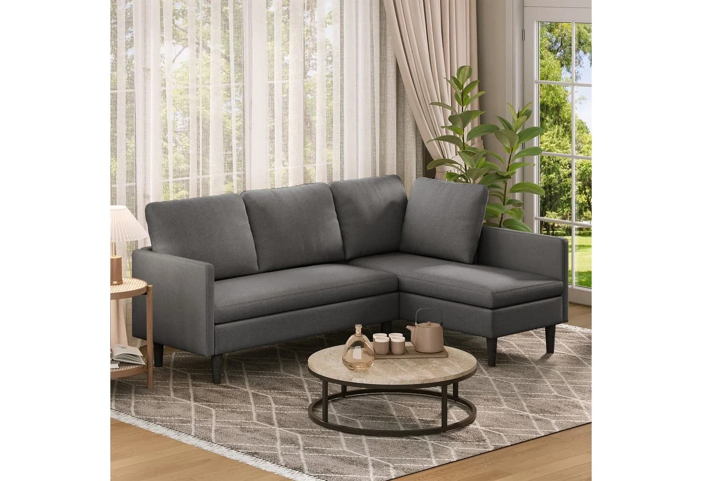 Blishom Ecksofa 3-Sitzer mit Récamiere Grau/Weiß Frottee - Bild 4