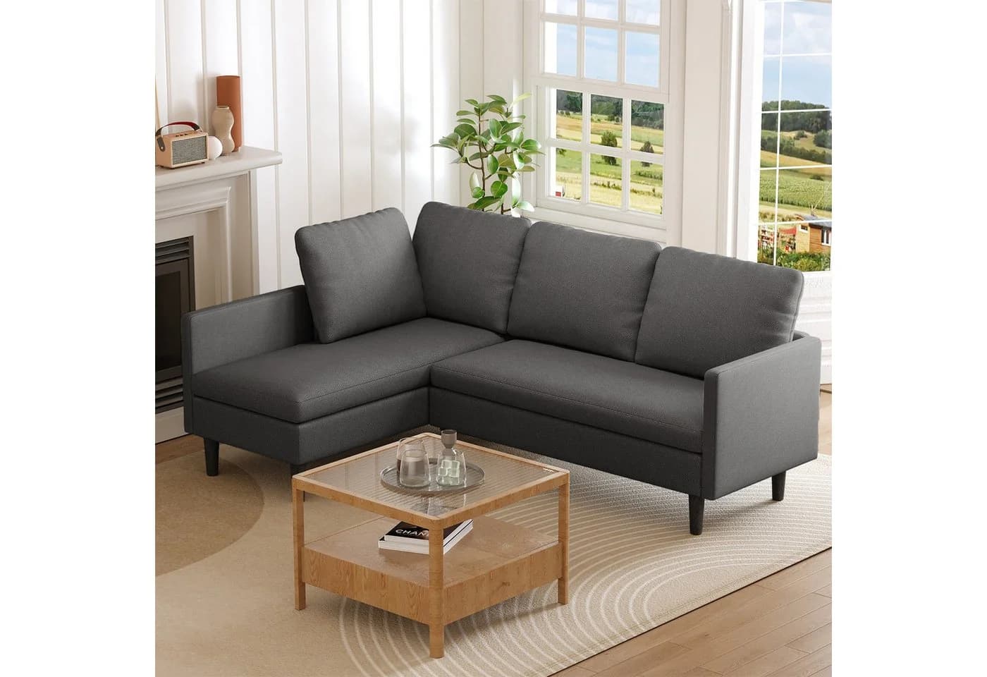 Blishom Ecksofa 3-Sitzer mit Récamiere Grau/Weiß Frottee - Bild 5