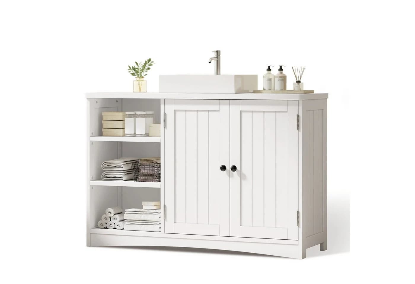 Blishom Waschbeckenunterschrank Weiß/Dunkelbraun mit Siphonausschnitt - Bild 5