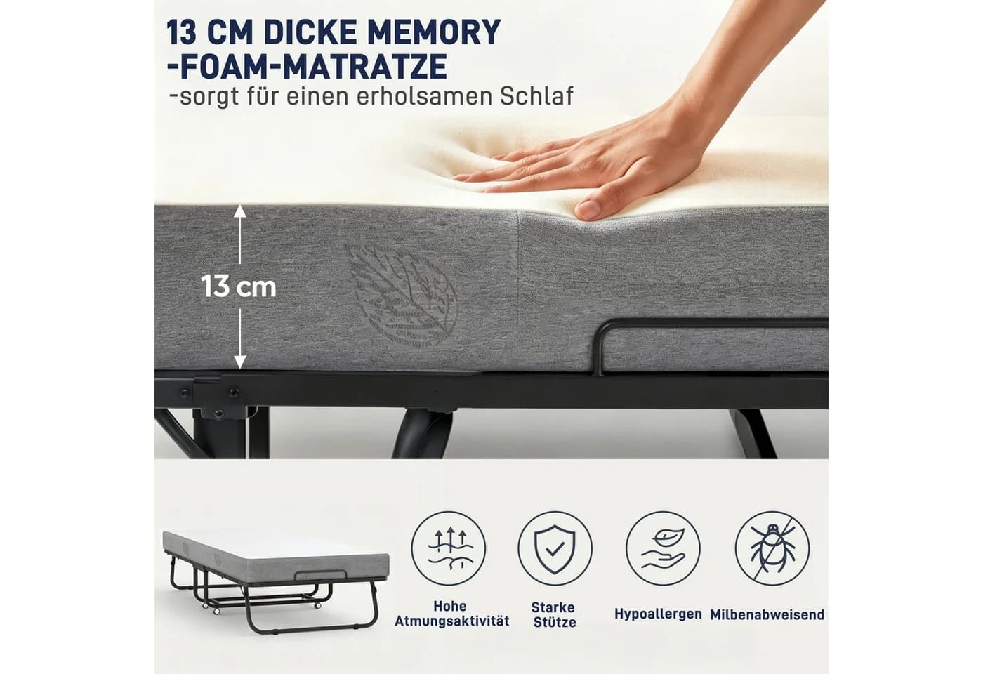 FIVMEN Gästebett faltbar mit 13 cm Matratze 90x200 cm - Bild 3