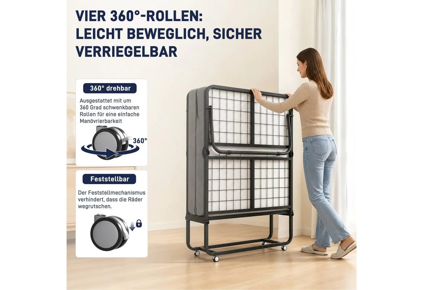 FIVMEN Gästebett faltbar mit 13 cm Matratze 90x200 cm - Bild 5