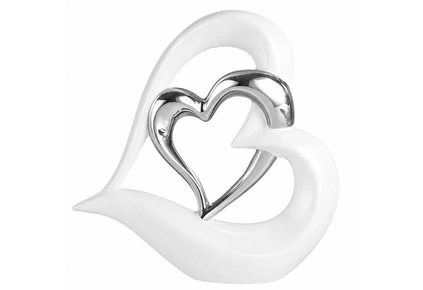 SURFOU Dekofigur Doppelherz-Ornament Keramik Weiß/Silber - Bild 2