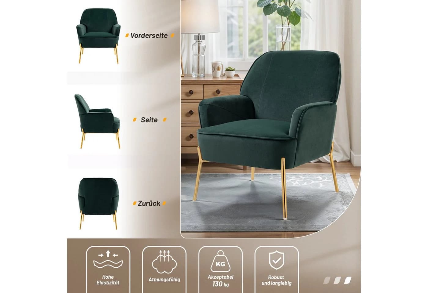 Fiximaster Samt Sessel Grün Mid-Century mit Armlehnen - Bild 5
