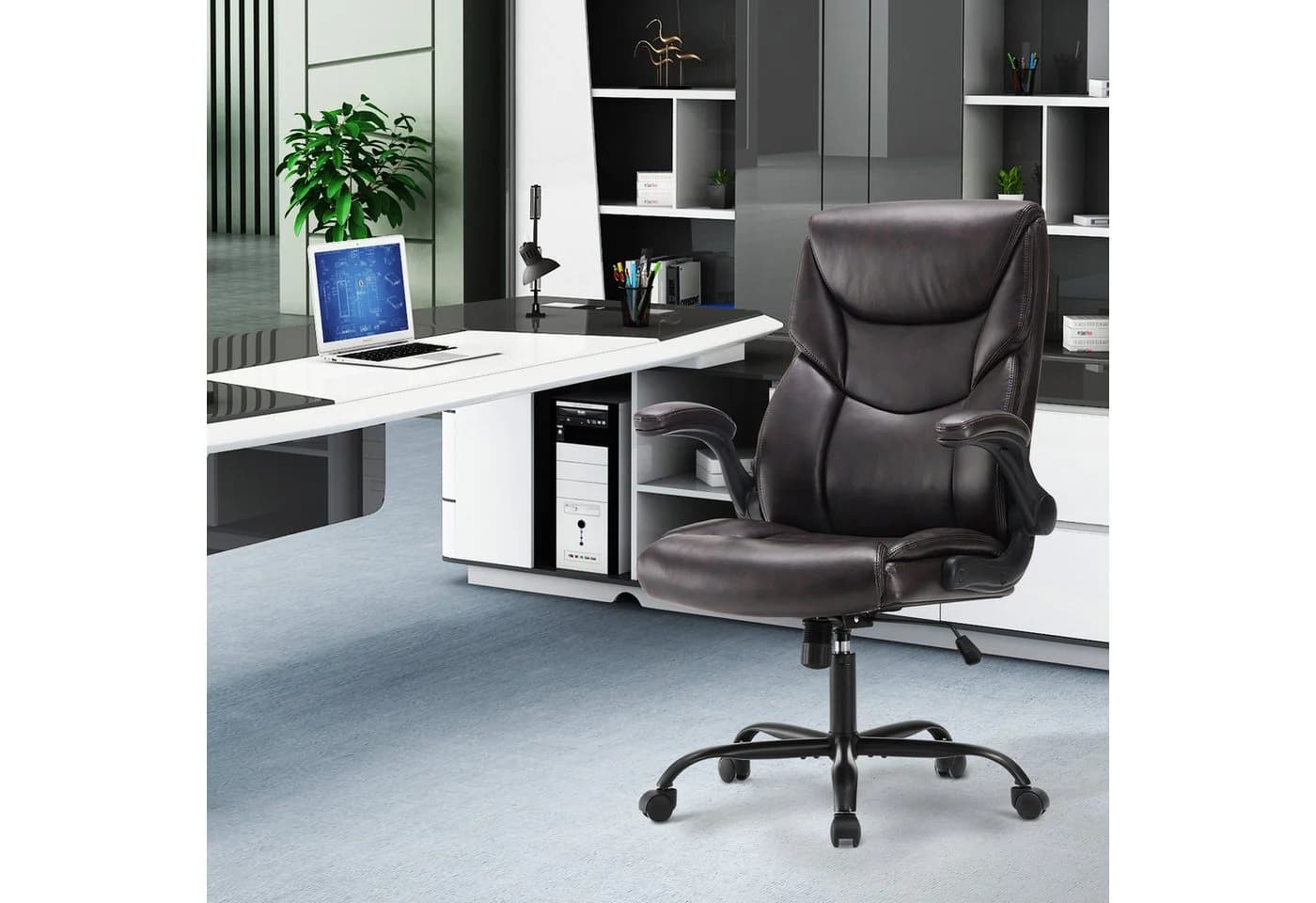 DUMOS Bürostuhl PU Leder Chefsessel Ergonomisch Verstellbare Armlehnen