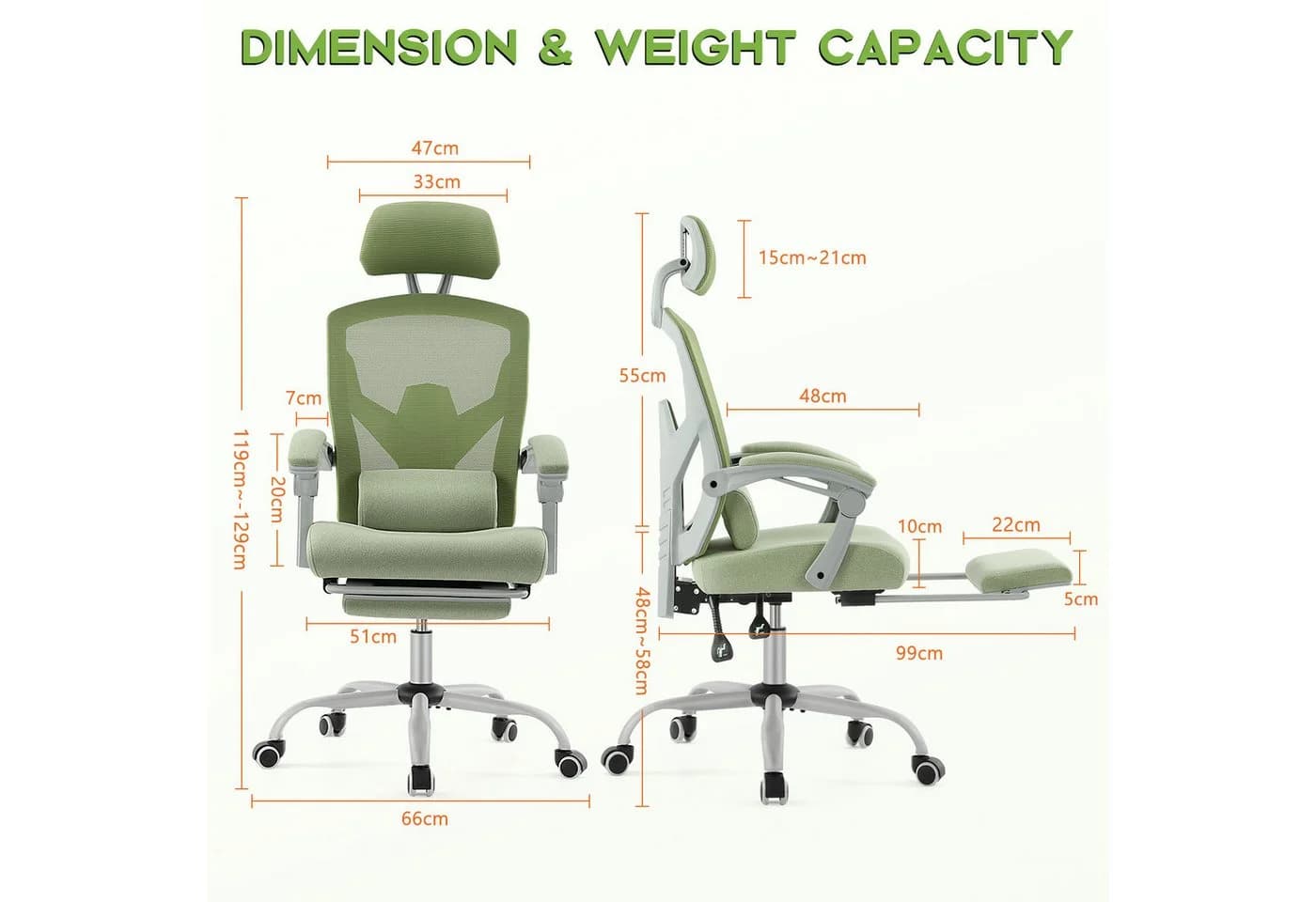 DUMOS Bürostuhl Ergonomisch Schreibtischstuhl Komfortarmlehnen Fußstütze Office Chair, Höhenverstellbarer Sitz mit Fußstütze - Bild 4