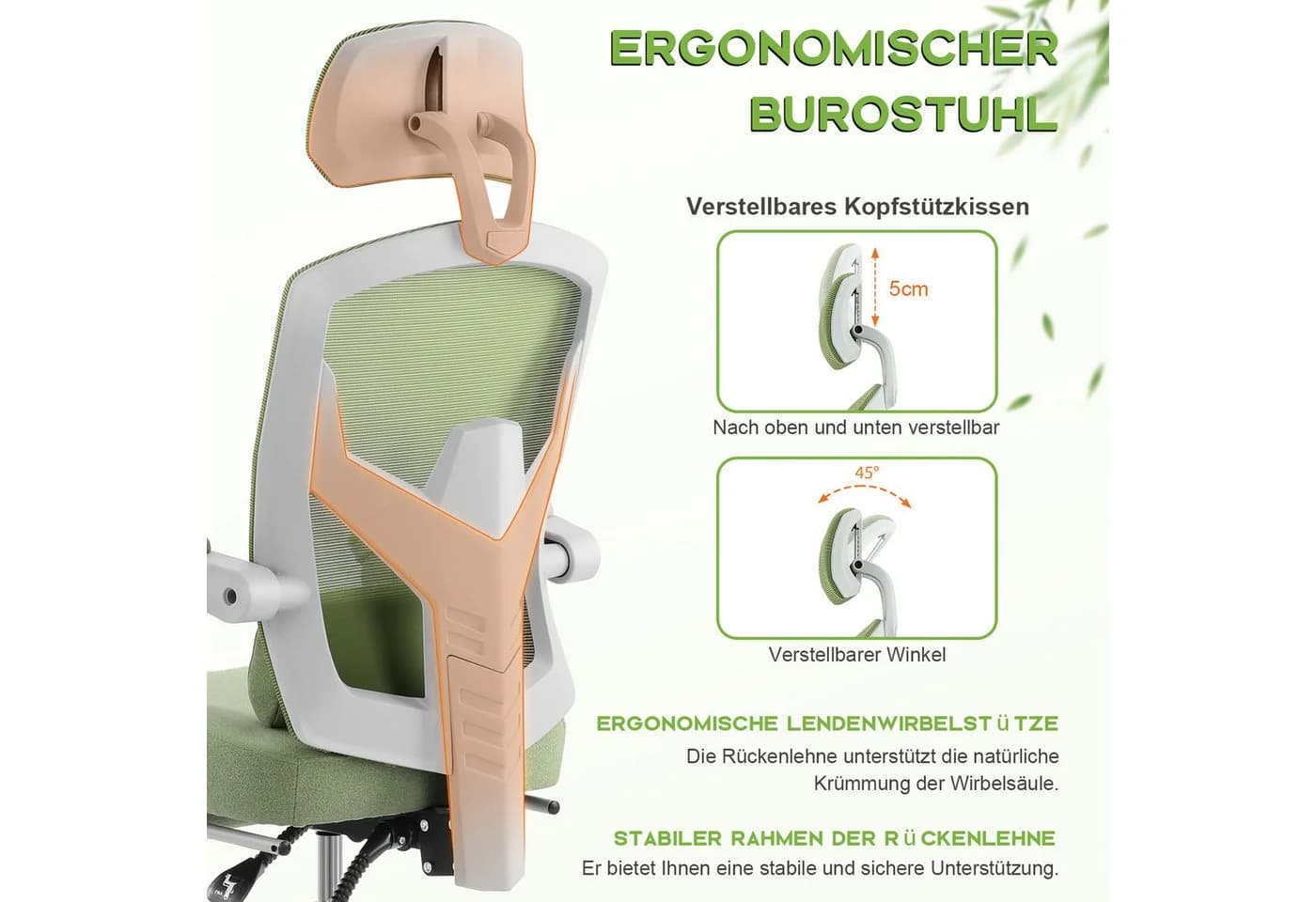 DUMOS Bürostuhl Ergonomisch Schreibtischstuhl Komfortarmlehnen Fußstütze Office Chair, Höhenverstellbarer Sitz mit Fußstütze - Bild 5