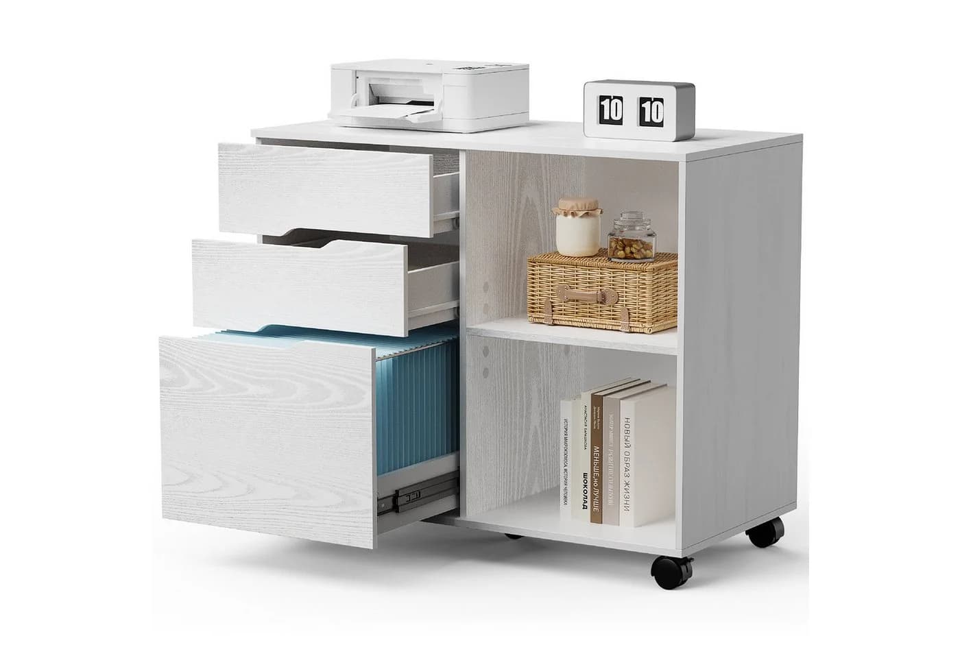 DUMOS Aktenschrank mit 3 Schubladen und Rollen Weiß - Bild 2