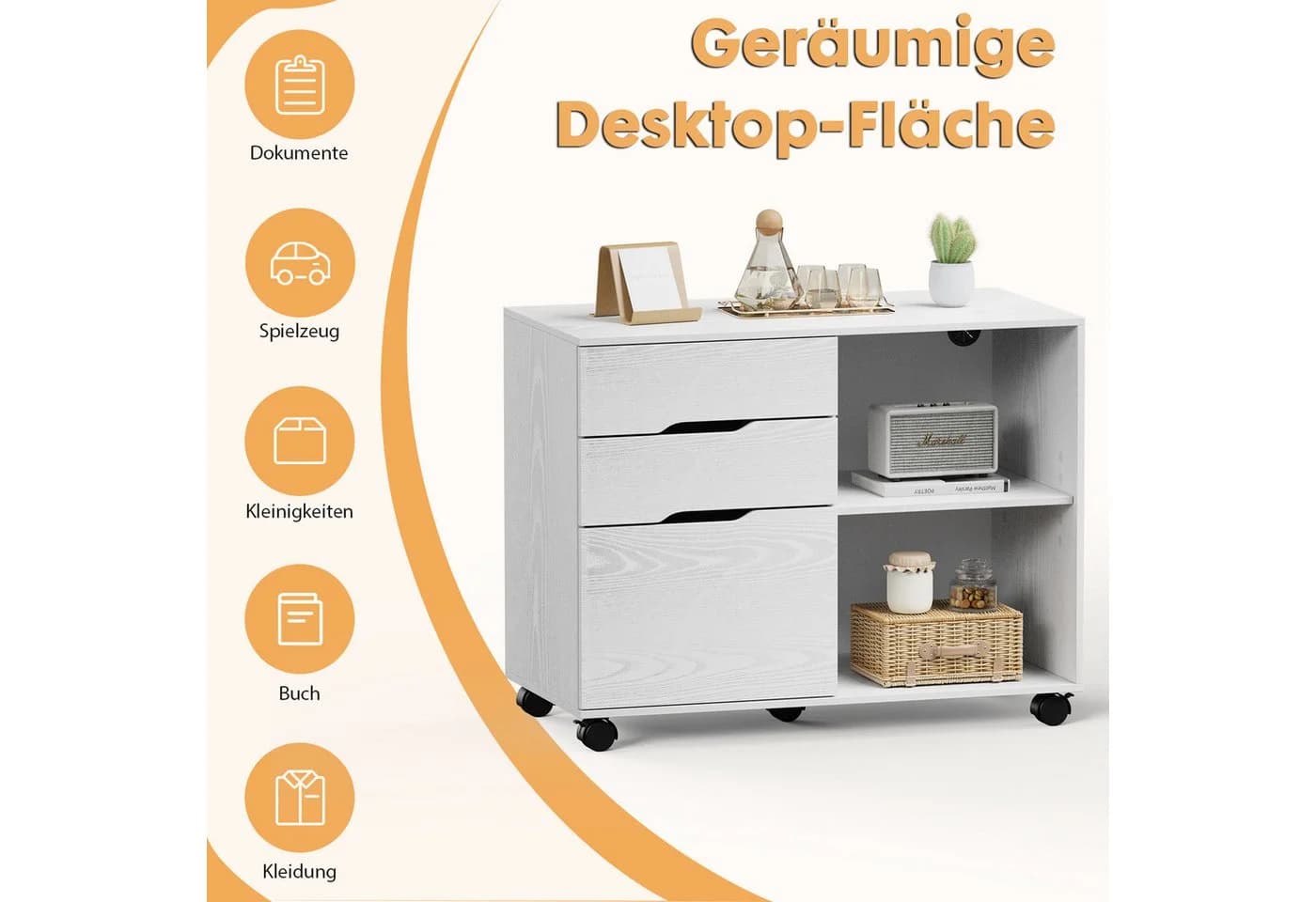 DUMOS Aktenschrank mit 3 Schubladen und Rollen Weiß - Bild 4