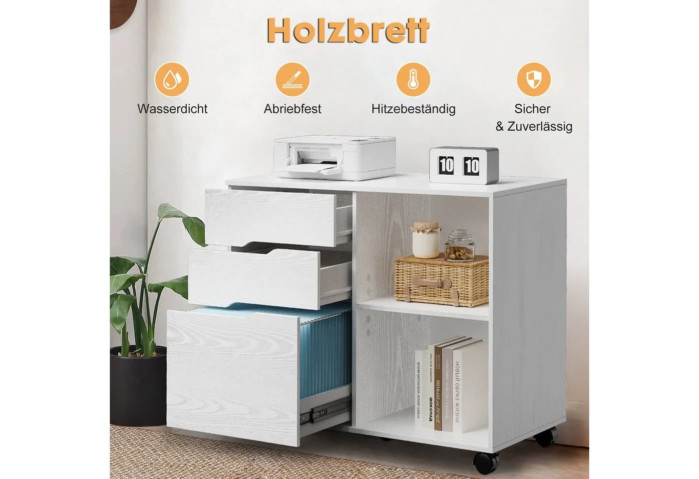 DUMOS Aktenschrank mit 3 Schubladen und Rollen Weiß - Bild 5