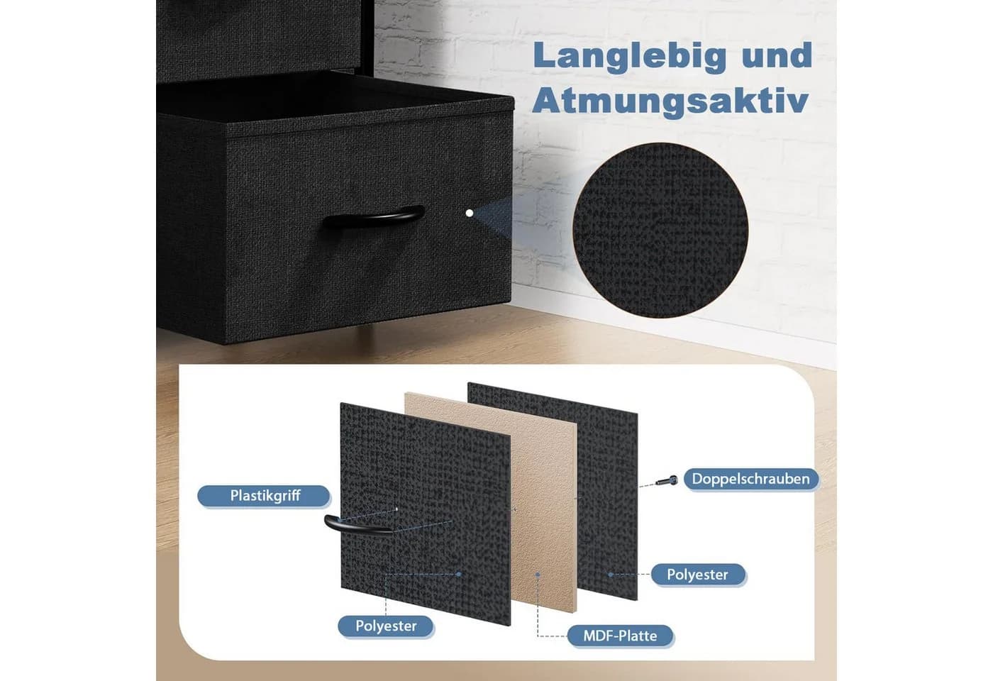 DUMOS Stoffschrank Kommode 8 Schubladen Schwarz - Bild 4