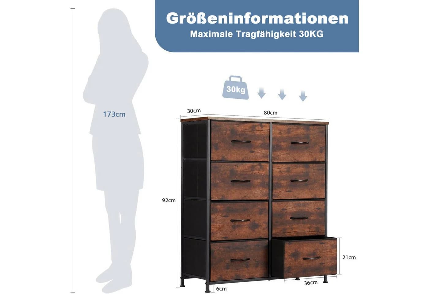 DUMOS Stauraumschrank Kommode mit Stoffschubladen