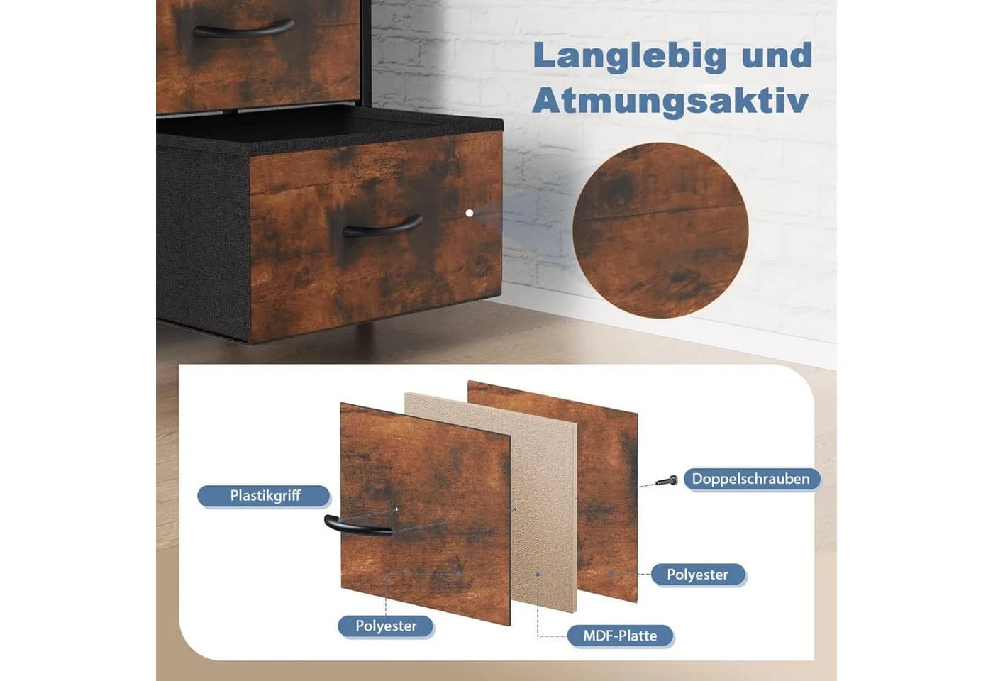 DUMOS Stauraumschrank Kommode mit Stoffschubladen - Bild 4