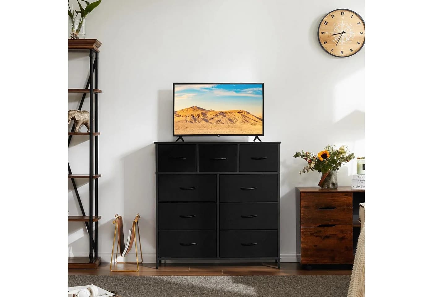 DUMOS Stauraumschrank Kommode mit Stoffschubladen Schwarz