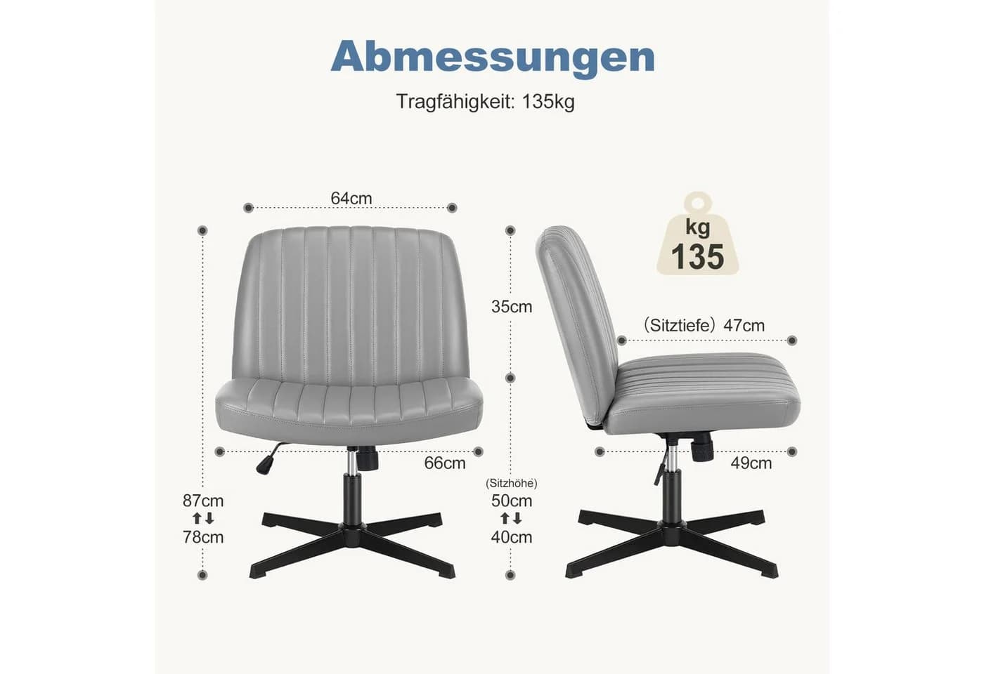 DUMOS Bürostuhl Ohne Armlehne Grau Criss Cross - Bild 3